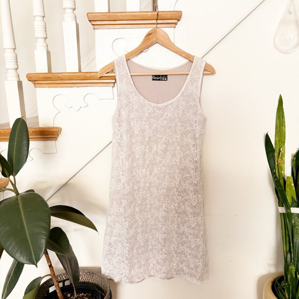 Danive Mode Italy White Floral Lace Sleeveless Sheath Dress Size IT 44